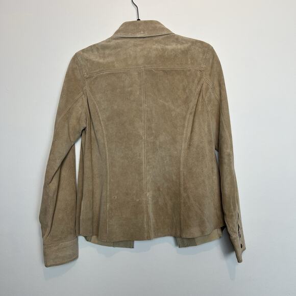 Vintage Bernardo tan 100% genuine suede leather jacket snap button sz 6 western - Picture 9 of 11